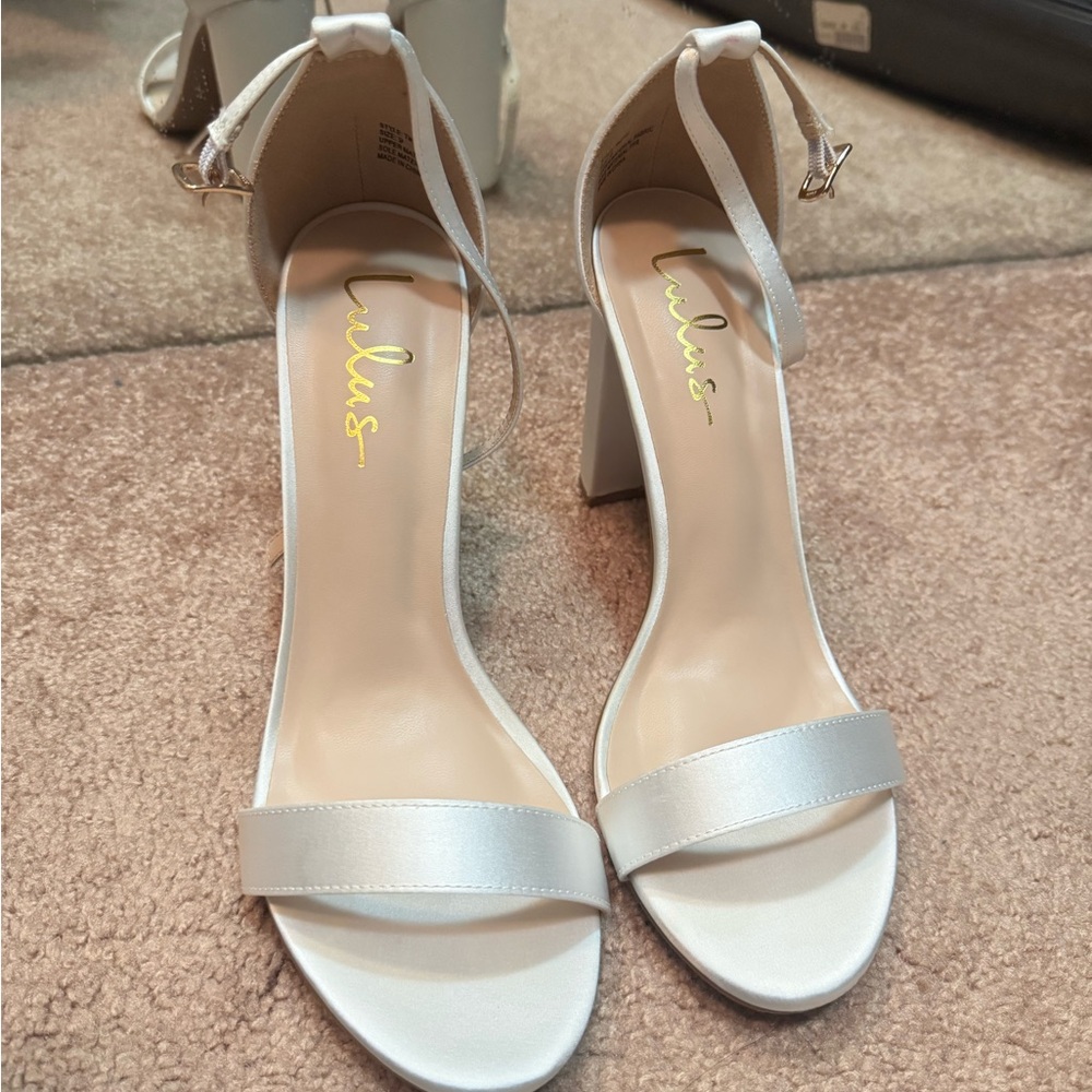 Lulu's Elegant White Ankle Strap Heels